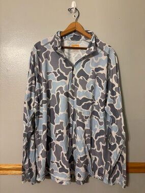 ORVIS MENS DRIRELEASE PRINTED Blue Camo Quarter Zip Pullover Fishing hunting XL
